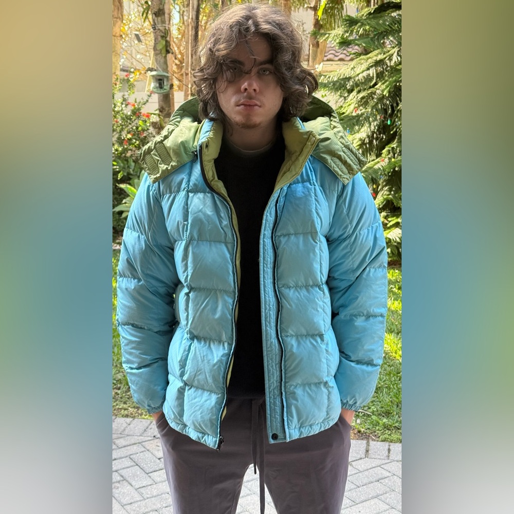Lands' End Light Blue and Green Puffer Jacket M